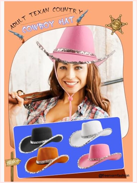 4 Pack Sequin Cowboy Hats for Women Fancy Dress Accessory Party